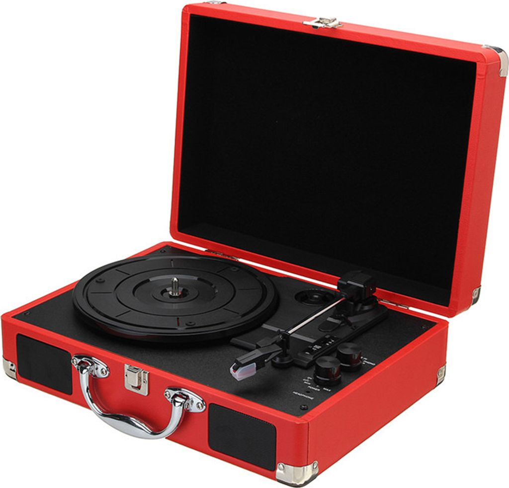 CD-Player, Plattenspieler, Grammophon, Vinyl-Bluetooth-Lautsprecher, BT-Verbindung, unterstützt 7/10/12-Zoll-Schallplatten, rot