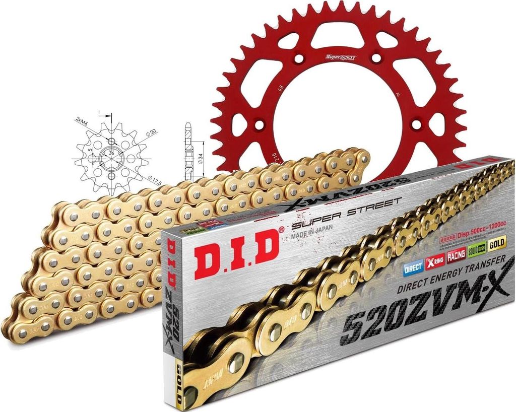 DID Kit Alu (rot) Kompatibel mit Honda XR250 R 90-95 13-48-108 DID520ZVM-X(G&G) Endlos