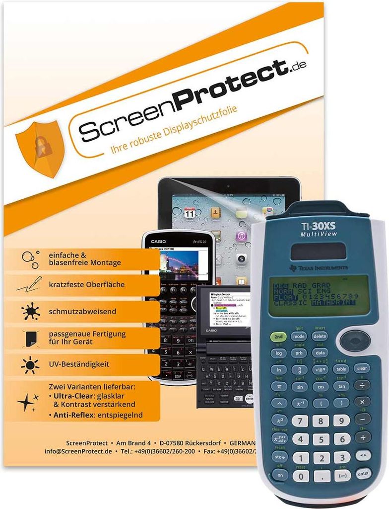 ScreenProtect Displayschutzfolie UltraClear für TI-30 XS MV & TI-30 XB MV (Folie+Microfasertuch)
