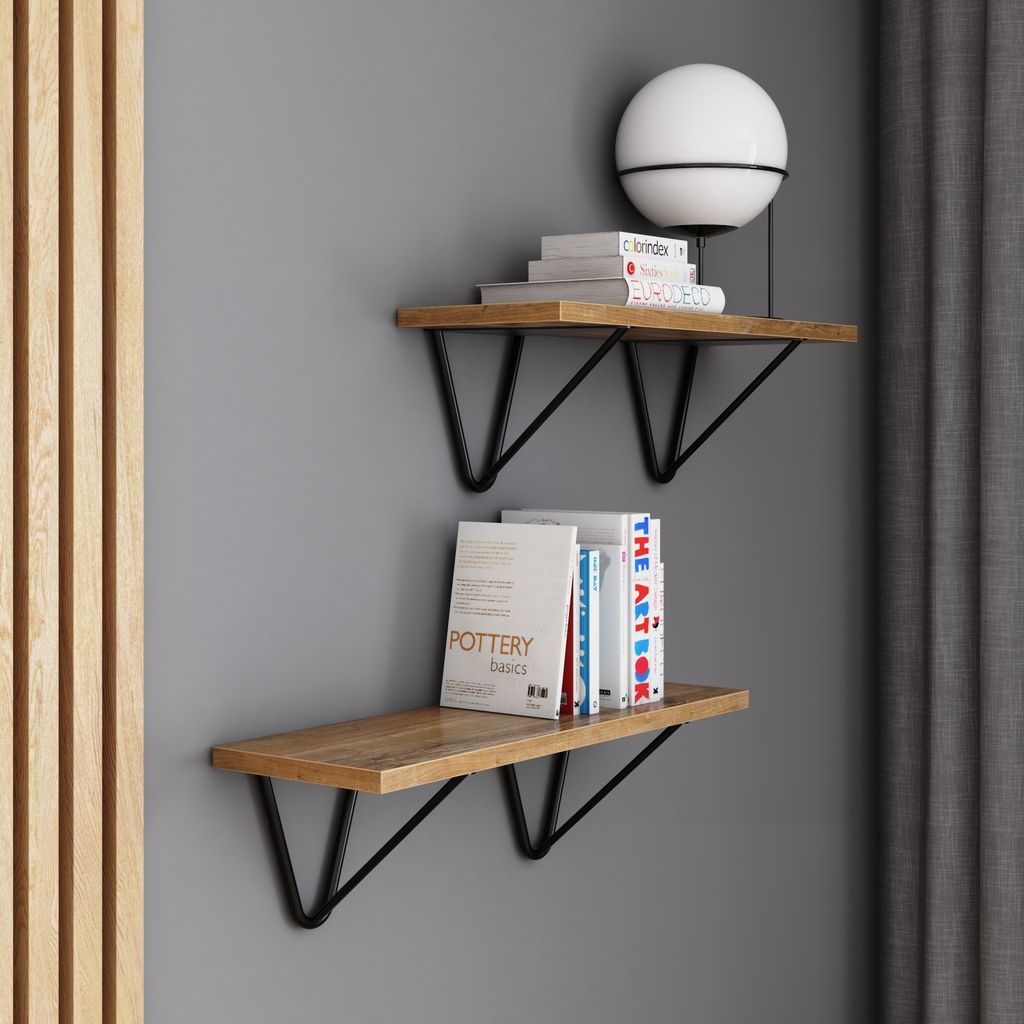 AKKE Retro-Holz Hängeregal WIRE modern LOFT-style LxB: 60x20 cm