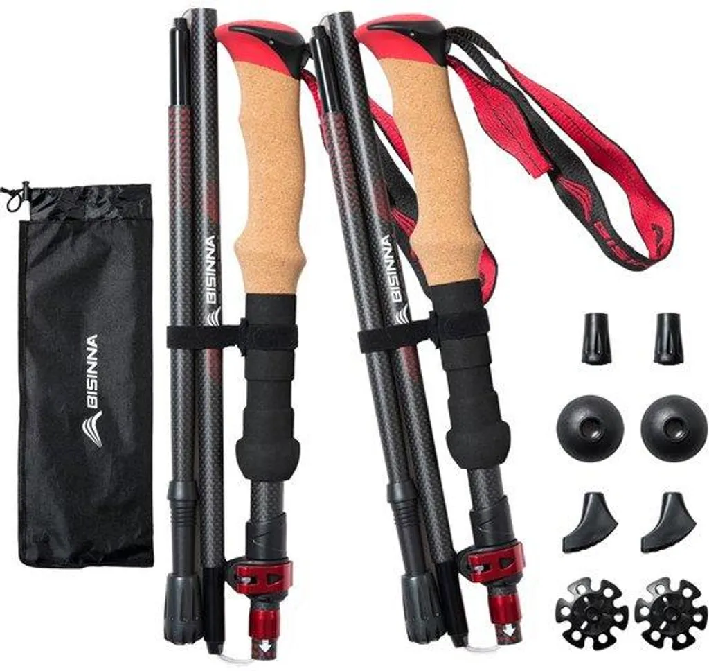Paire de bâtons de marche télescopiques en aluminium rouge 115-135 cm