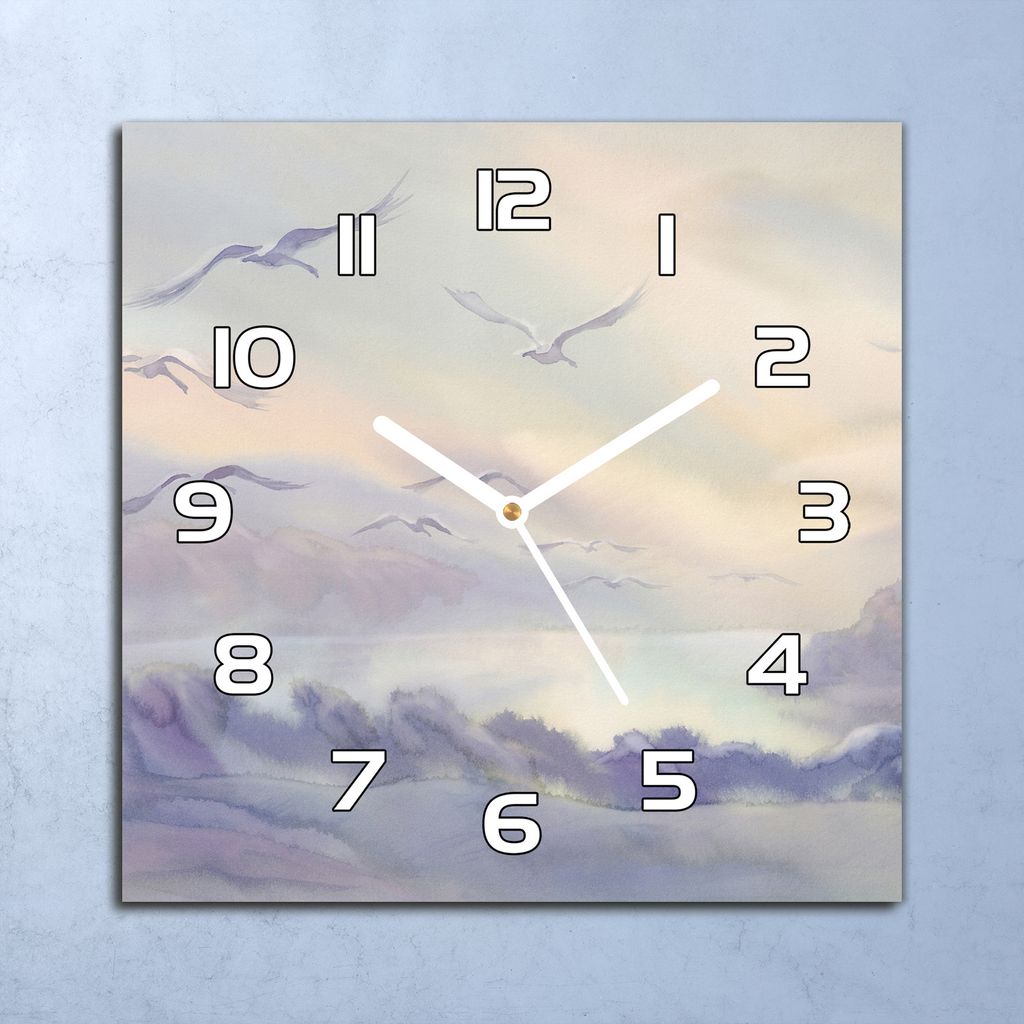 Deko Glasuhr Wanduhr 30x30 Fliegende Schwäne Quarz Küchenuhr Bürouhr