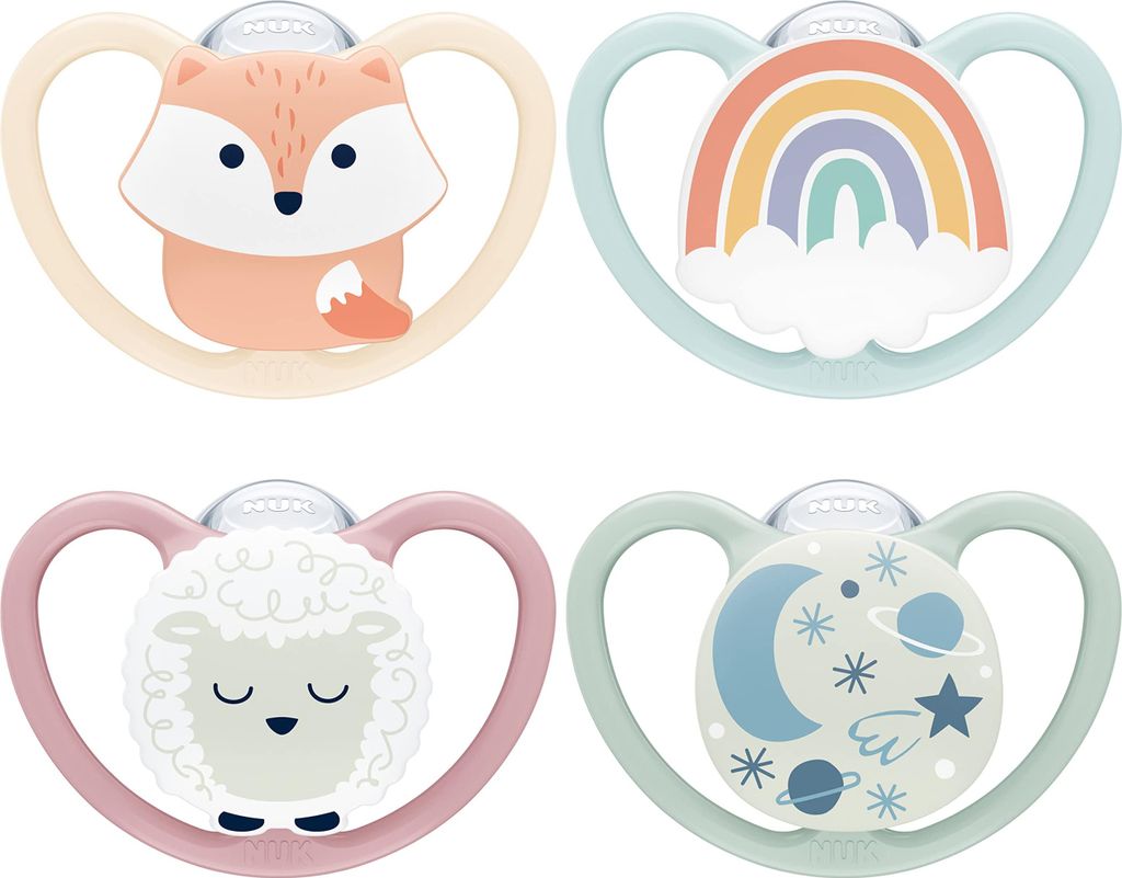 NUK Space Day & Night Babyschnuller | 0-6 Monate | Im Dunkeln leuchtende Schnuller mit zusätzlichen Öffnungen für sensible Haut | BPA-freies Sil...
