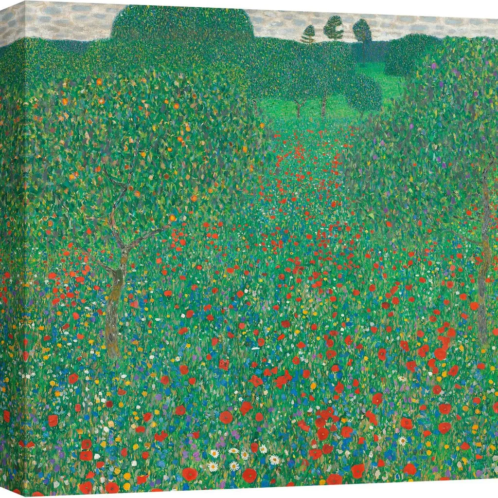 Quadro Klimt Papaveri in Fiore 40x40 - Decorazione Parete su Tela