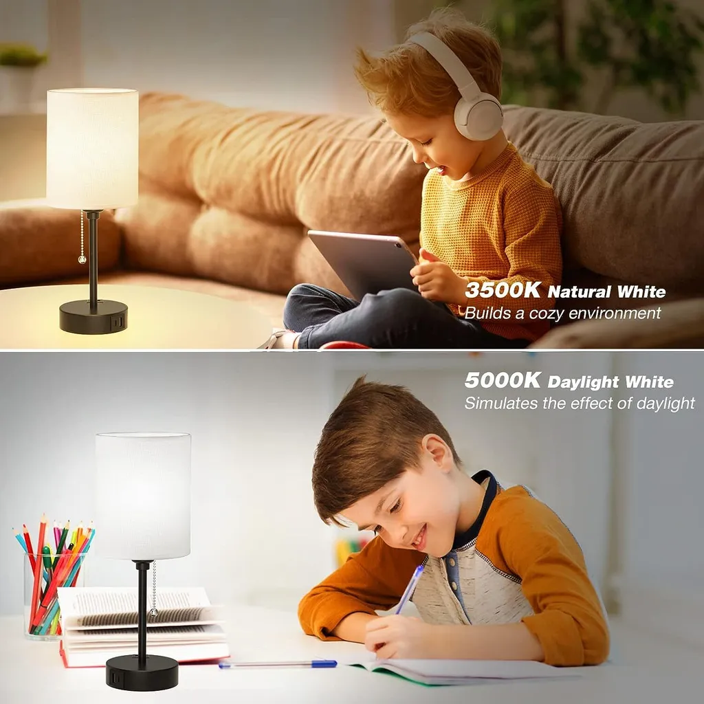 Lampe de chevet USB LED E27 réglable pour en finir avec les câbles emmêlés