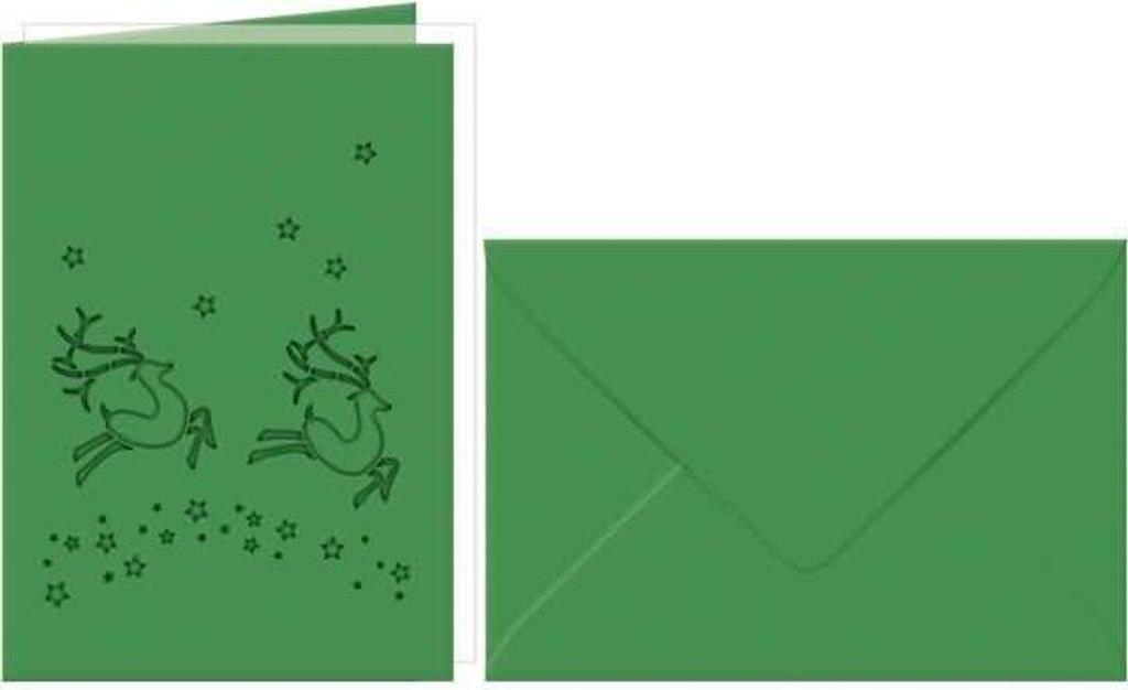 Doppelkarte A6 gelasert + Kuvert VE=5 Sets Rentier tannengrün