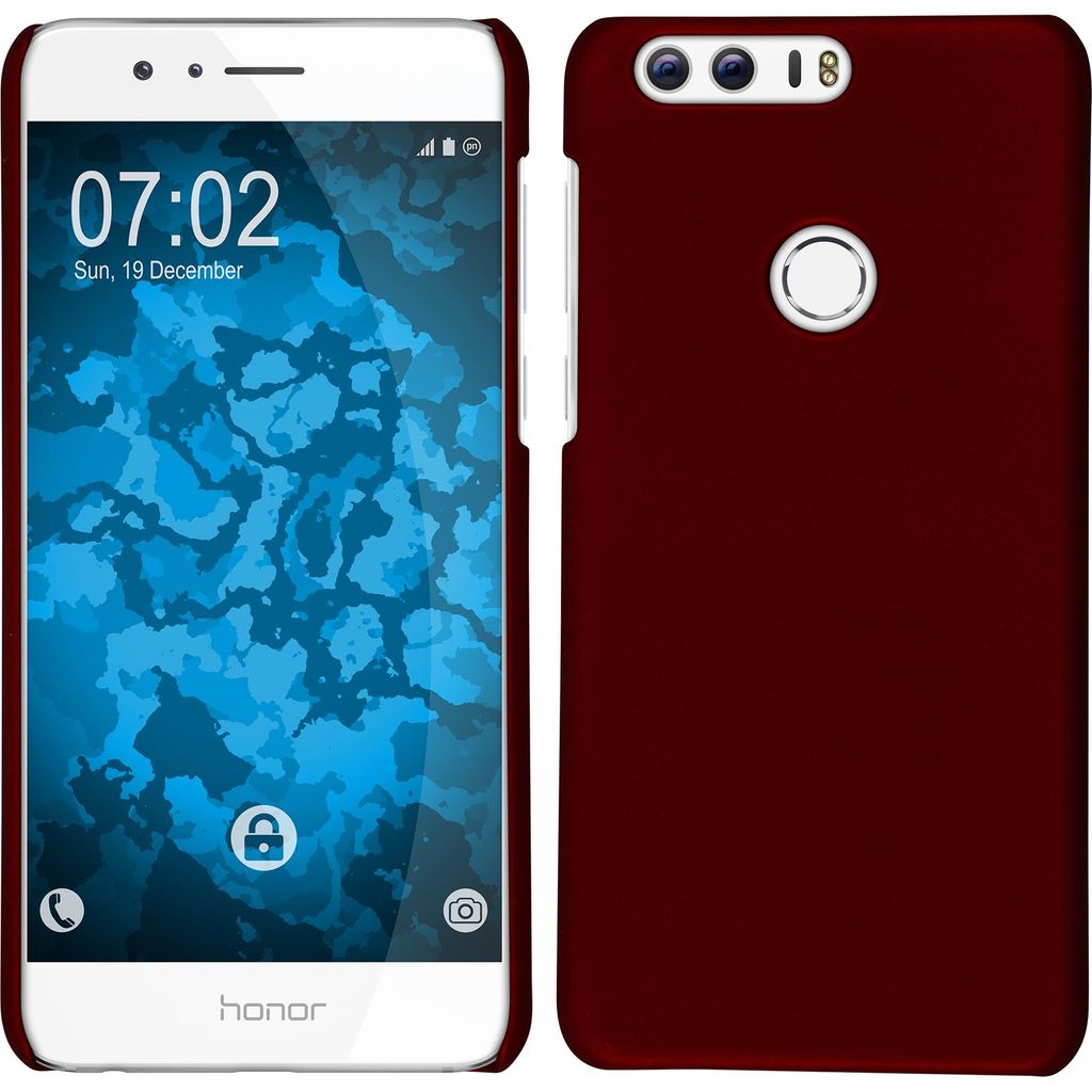 PhoneNatic Case kompatibel mit Huawei Honor 8 - Hülle rot gummiert Hard-case + 2 Schutzfolien