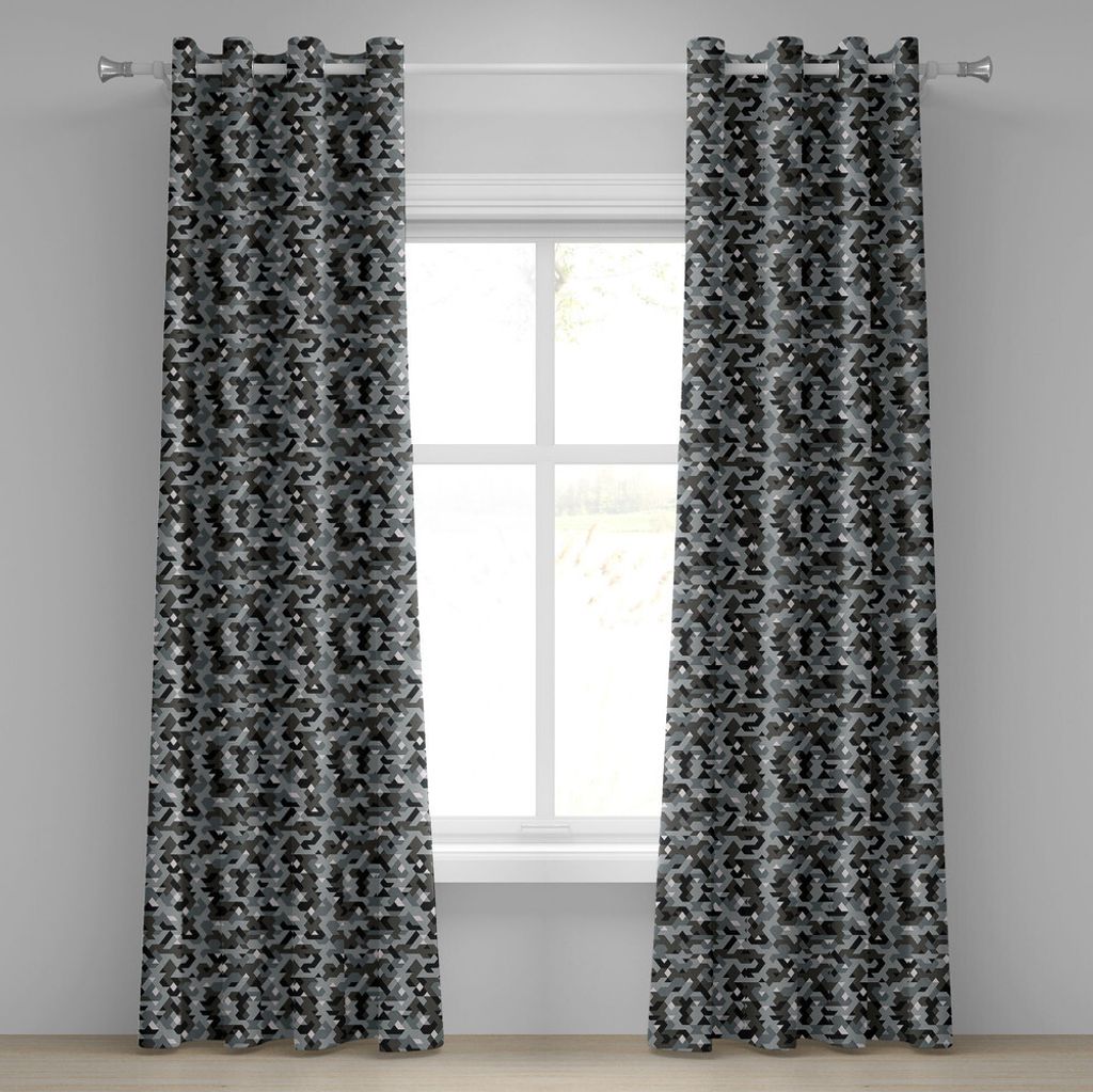 ABAKUHAUS Abstrakt Ösenvorhang, Abgewinkelte geometrische Formen mit Camouflage Pattern Pixel Art Inspirationen, Dekorative 2-Panel-Fenstervorhän...
