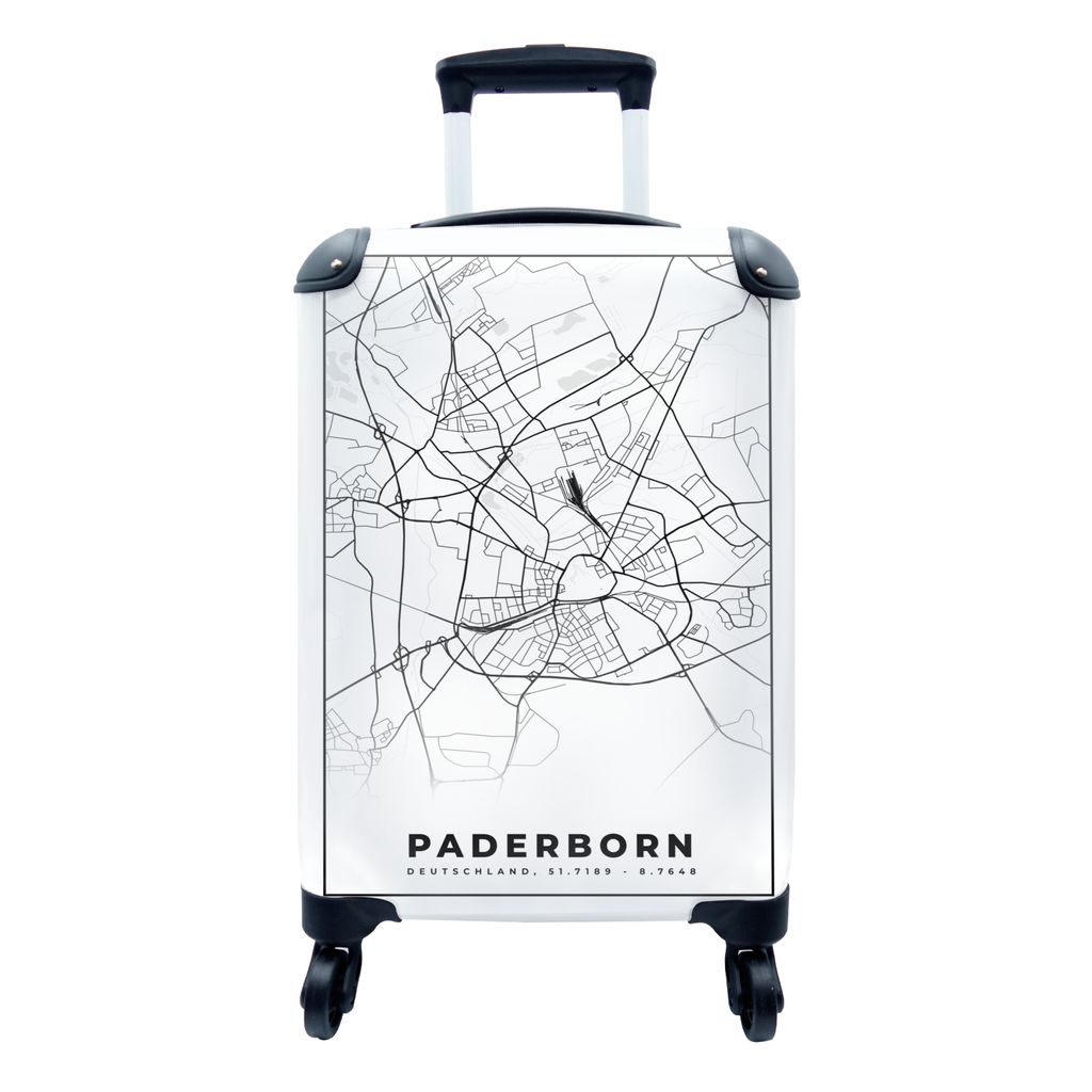 MuchoWow Koffer Handgepäck Trolley Rollkoffer Kleine Reisekoffer mit 4 Rollen - Paderborn - Karte - Stadtplan - Cabin Size < 55x40x23 cm & 55x40...