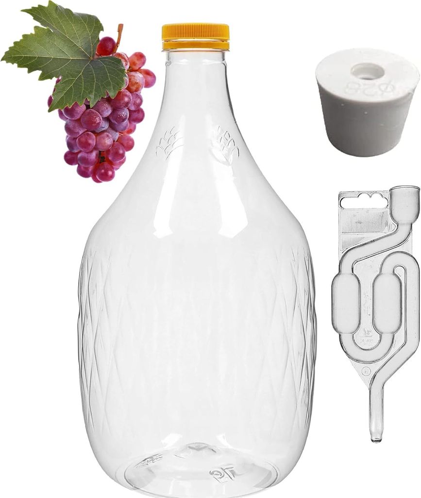5L Weinflasche Weinballon aus Kunstoff GÄRBALLON Ballonflasche Gallone + Gummistopfen +Gährröhrchen
