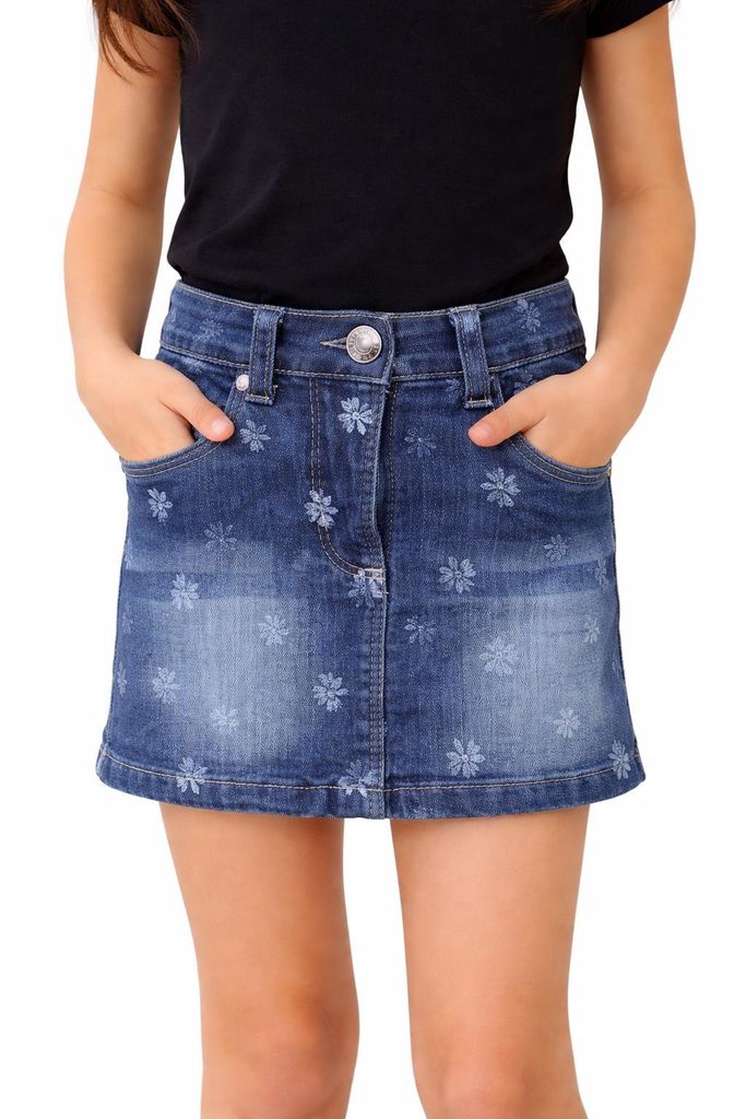 73159 Blue Seven Mädchen Jeansrock Blau mit Blumen – Größe 104, 98 % Baumwolle