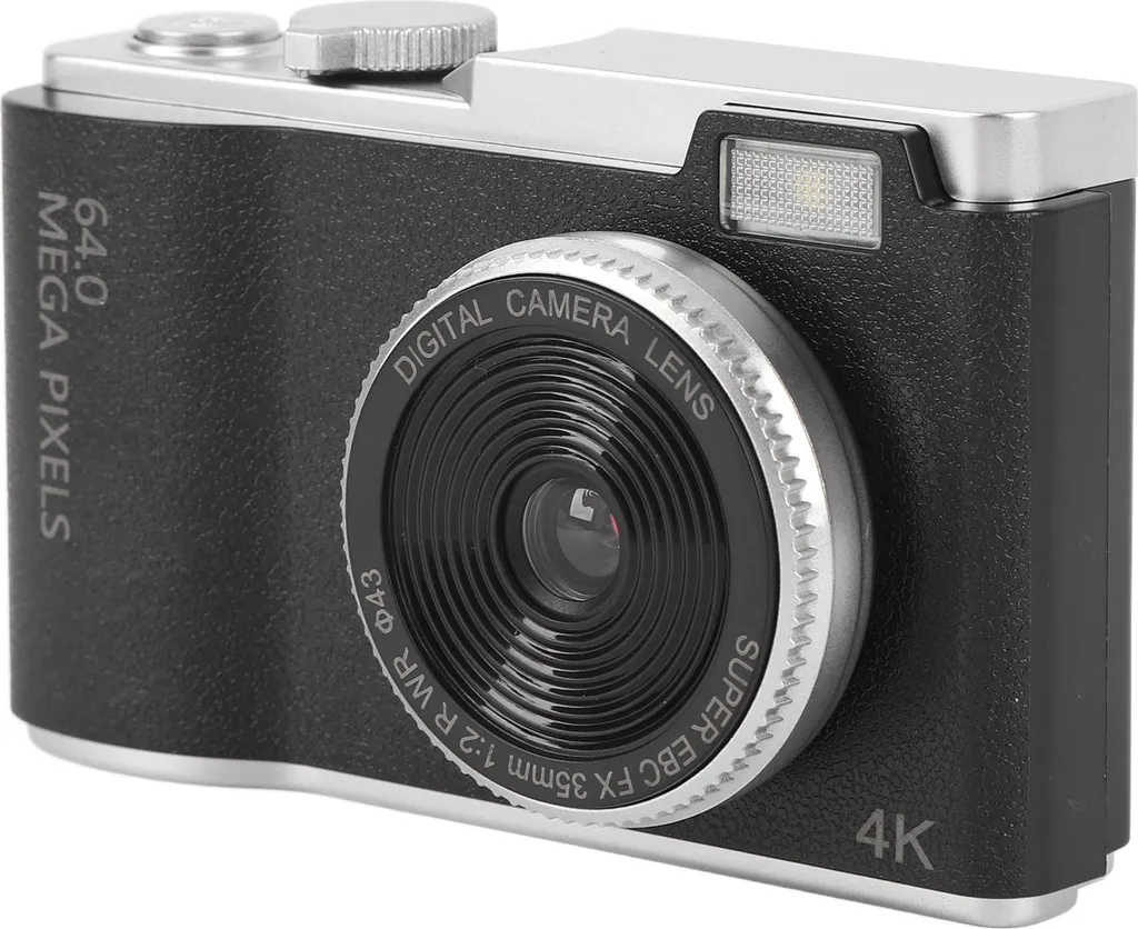 Appareil photo numérique 4K 64MP CCD, caméra de vlogging USB-C noire