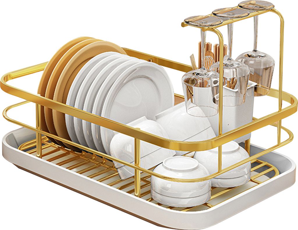 Geschirr- und Tellerregal, großes Fassungsvermögen, rostbeständig, verstellbar, belüftetes Design, Abtropfgestell für die Küchentheke mit Bes...