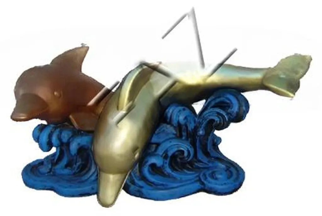 Table basse dauphins en verre et résine, bout de canapé design marin