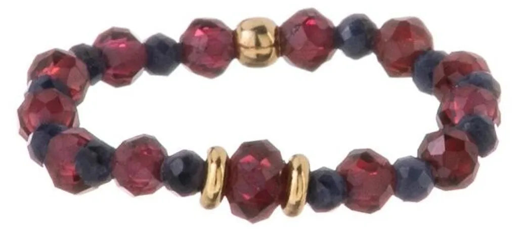 Bague ajustable perles et grenat anti-ternissement - Taille 57 mm