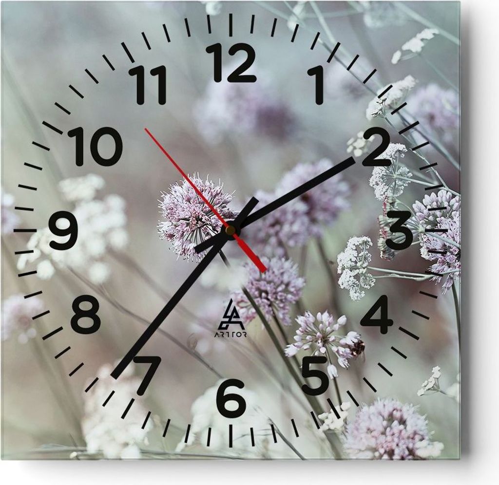Wanduhr - Quadrat - Glasuhr - Wiese Knoblauch Blume - 40x40cm - Schleichendes Uhrwerk - Lautlos - zum Aufhängen bereit - Dekoration Modern - Wandd...