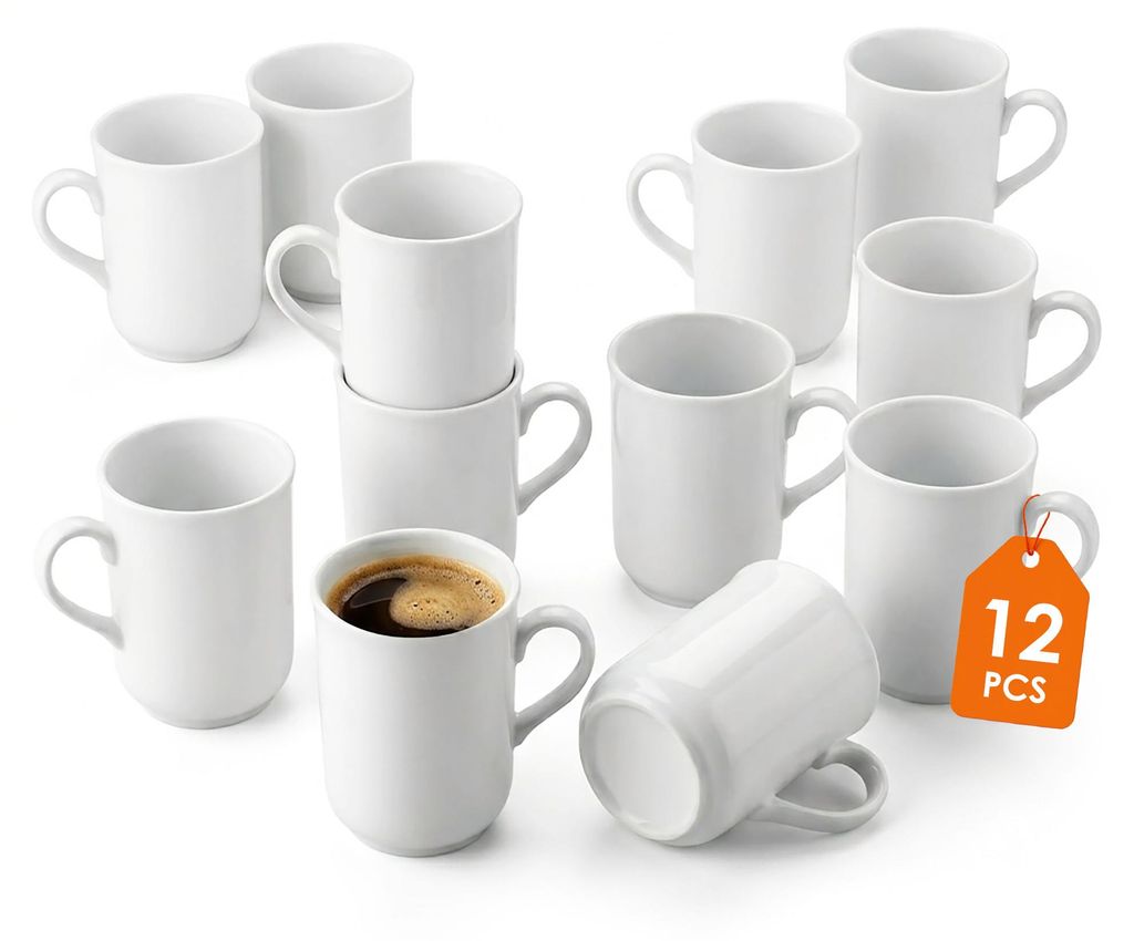 Kaffeebecher gerade mit Henkel 200 ml aus Porzellan in weiß Produktbild 
