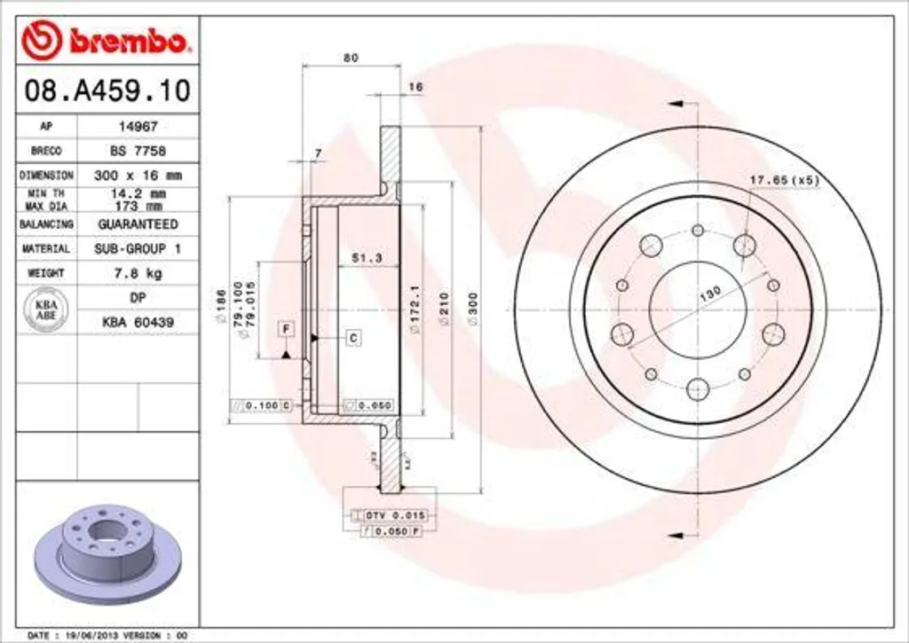 Disque de Frein Arrière Plein pour Fiat Ducato et Citroën Jumper Brembo