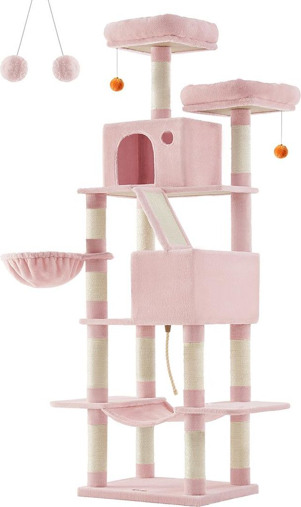 Großer Katzenbaum mit 2 Plattformen, mehrstufig, pastellrosa