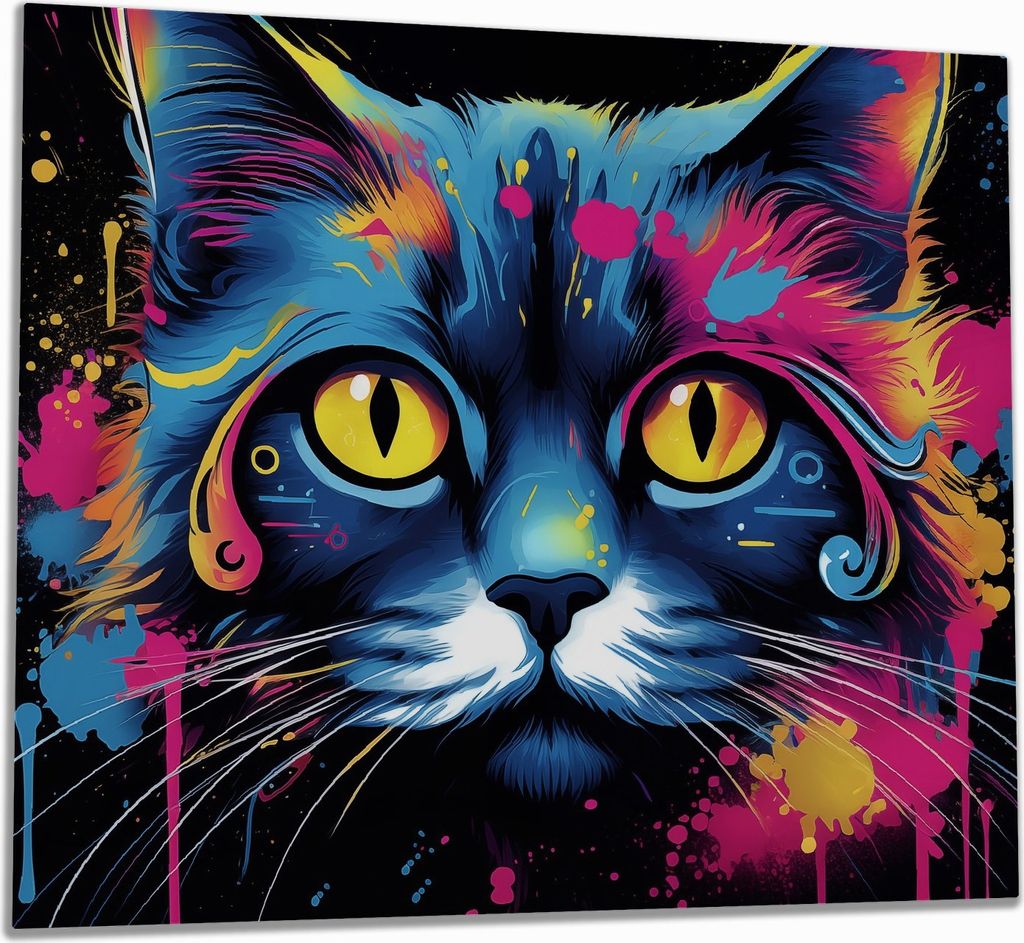 Wallario Herdabdeckplatte aus Glas, Größe 60 x 52 cm 1-teilig, Motiv Katze im Farbrausch