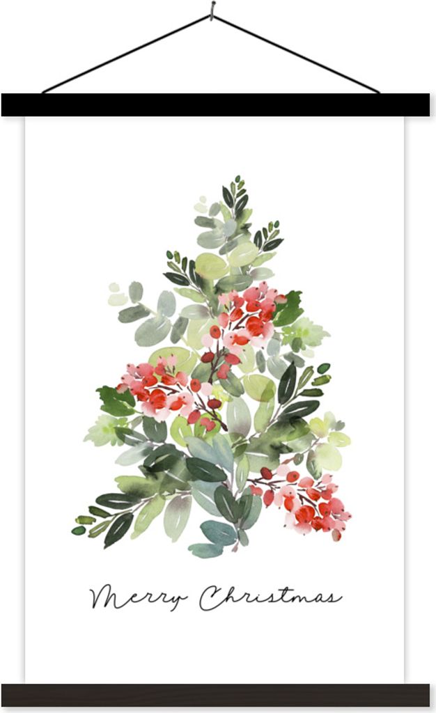 MuchoWow Textilposter Weihnachtsbaum - Zitat - Aquarell 60x90 cm mit schwarzem Rahmen - Poster Wohnzimmer