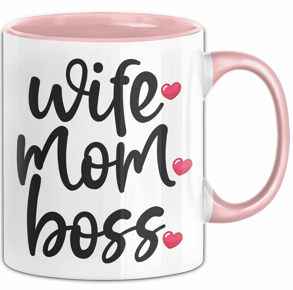 Tasse Wife Mom Boss Geschenkidee für Mütter und Ehefrauen (Rosa)