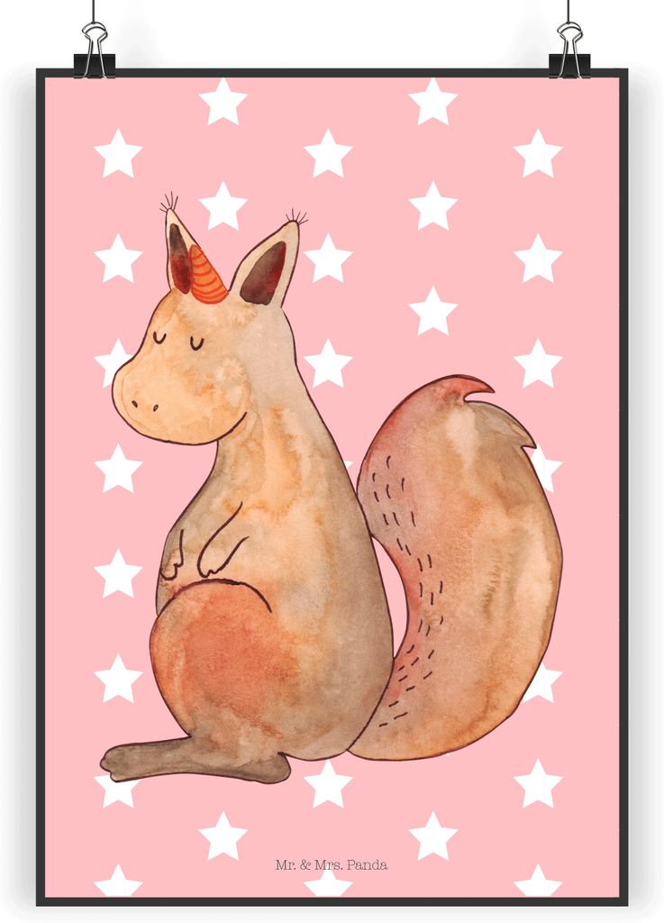 Mr. & Mrs. Panda Bild Einhorn Glauben DIN A4 - Rot Pastell - Geschenk, drucke, Eichhorn, Unicorn, Wanddekoration, Einhörner, Plakat, Einhörnchen,...