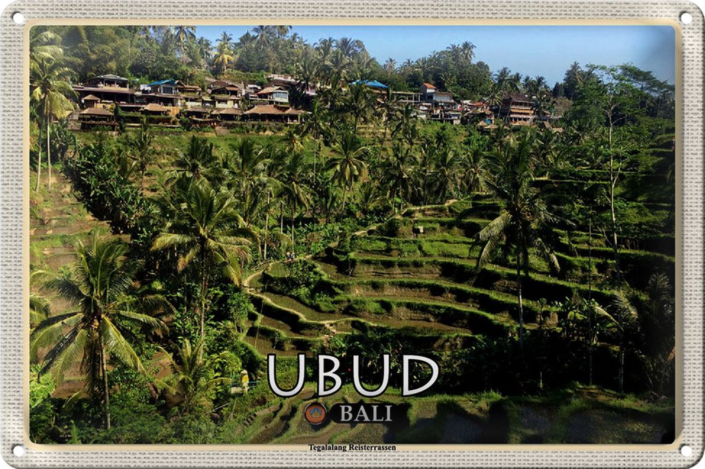 Blechschild Reise 18x12cm Ubud Bali Tegalalang Reisterrassen