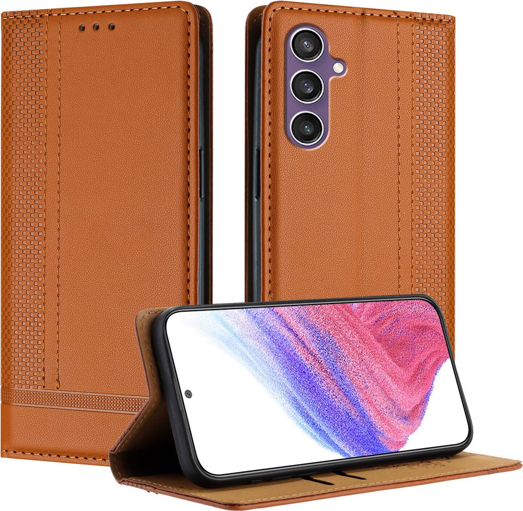 Handyhülle für Samsung Galaxy S23 FE Leder Flip Klappbare Schutzhülle mit Standfunktion Braun