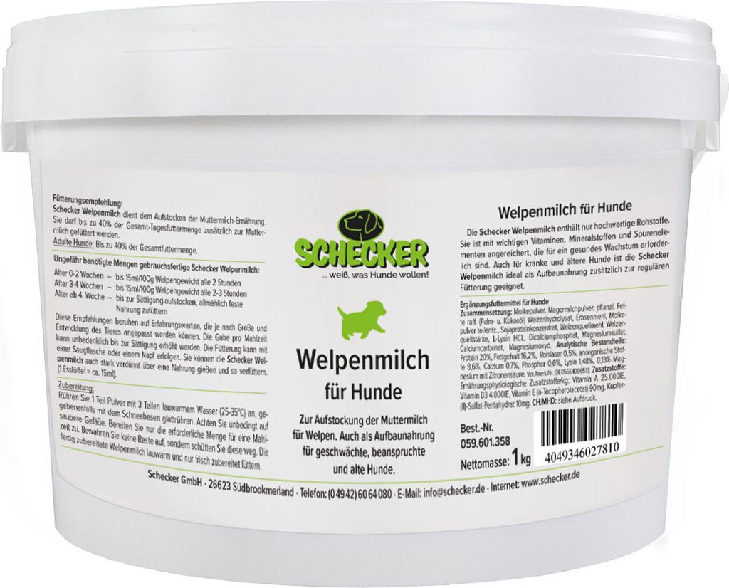 1kg Schecker Welpenmilch - der Muttermilchersatz für Hunde Produktbild 