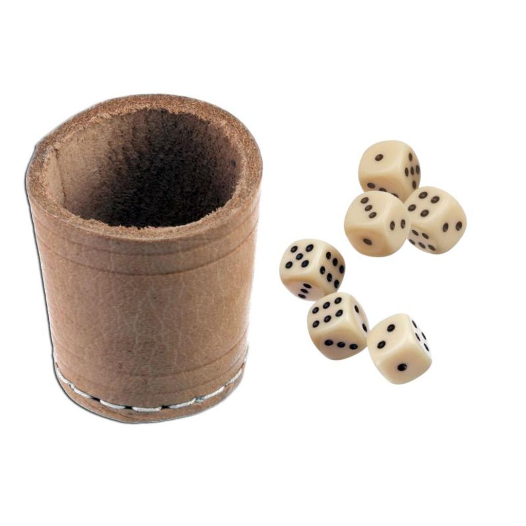 Leder-Würfelbecher nat. 5 cm+6 Würfel, 1Set Produktbild 