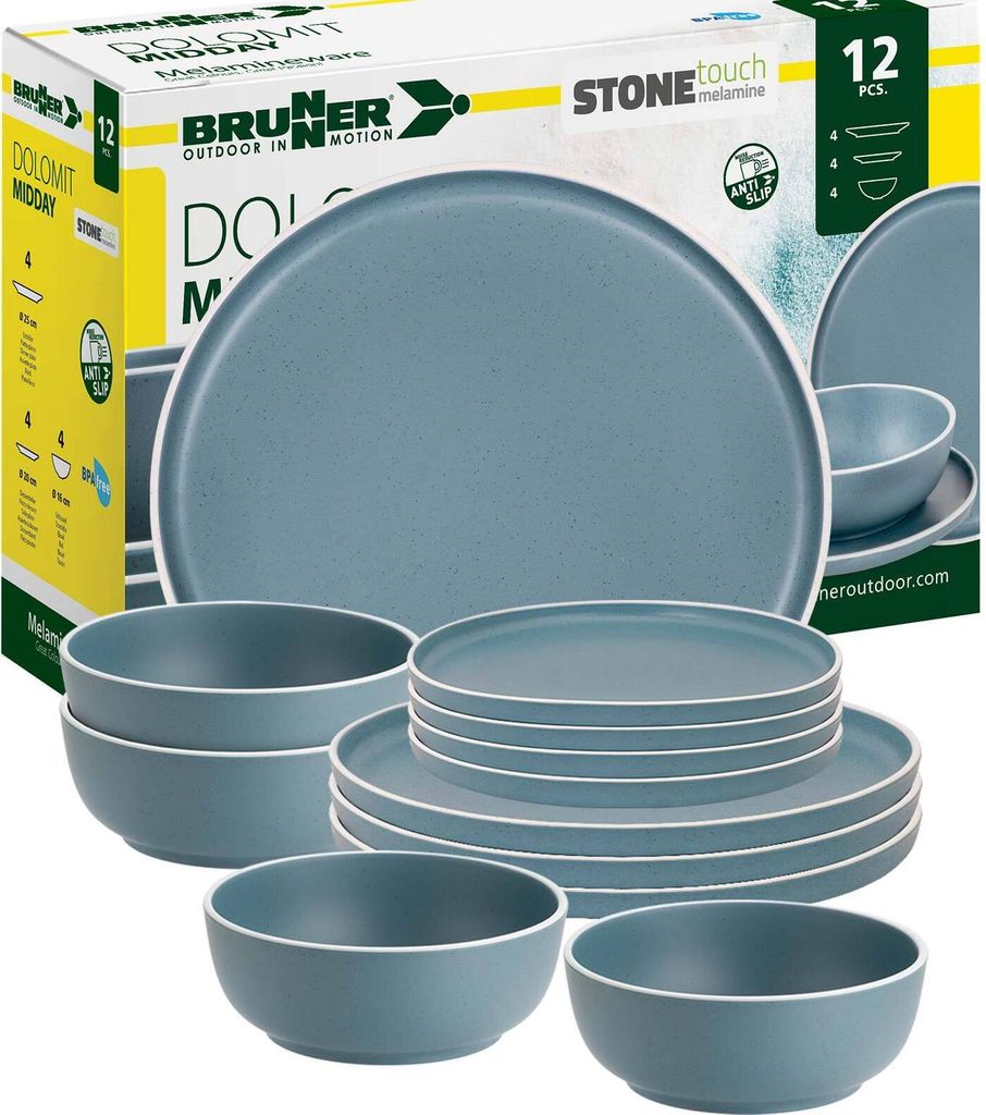 BRUNNER Camping Geschirr Set 4 Personen | Anti-Slip | Midday DOLOMIT, 12-tlg.