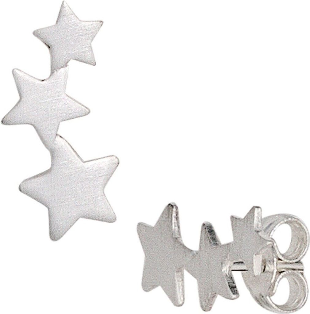 Ohrstecker Ohrringe 3 Sterne drei Sternchen 925 Silber matt Ohrschmuck Damen