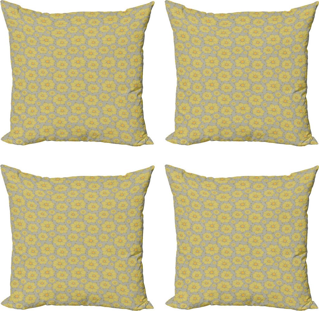 ABAKUHAUS Blumen Kissenbezug Set (4 Stück), Doodle Yellow Petals, Moderner Doppelseitiger Digitaldruck, 50 cm x 50 cm, Mehrfarbig