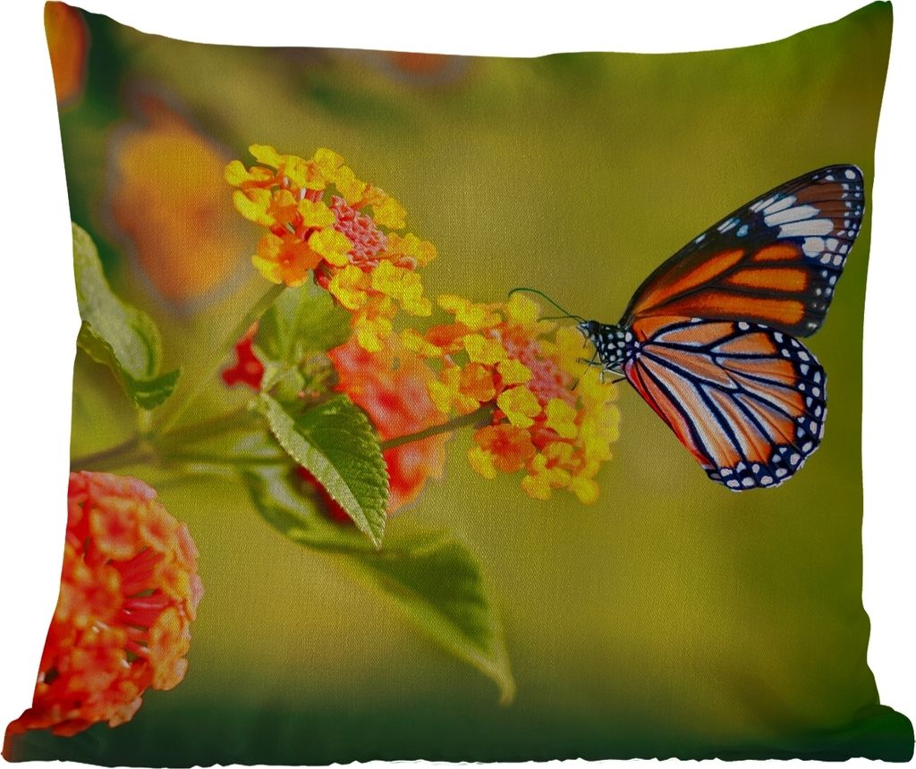 MuchoWow Outdoor Kissen - Schmetterling - Insekten - Blumen - Gelb - 40x40 cm - Wetterfest - Lounge Kissen - Kopfkissen - Interieur - Polster mit...