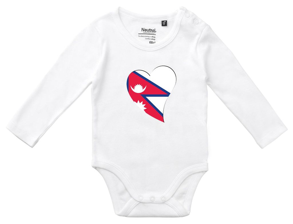 Huuraa Baby Body Nepal Flagge Herz 74 White Baumwolle Fairtrade Langarmbody Geschenkidee