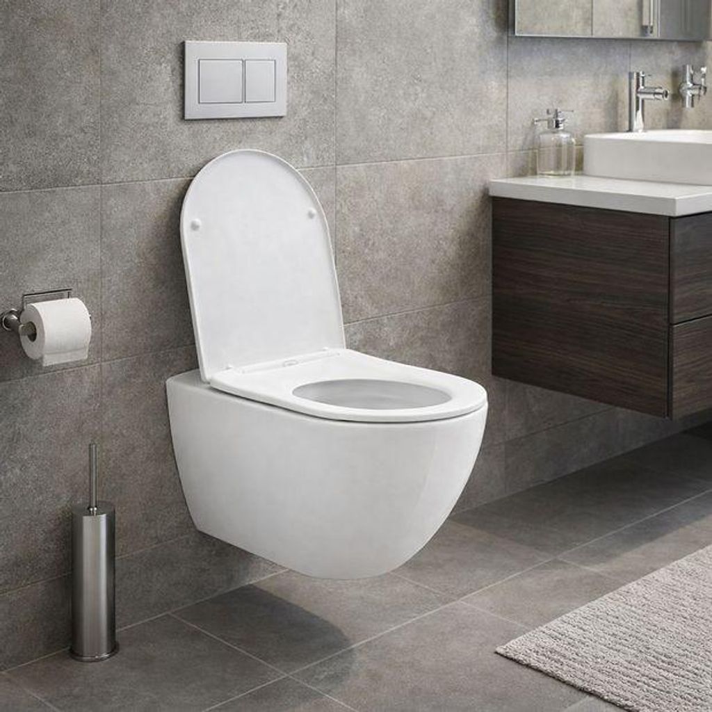 Hänge WC Toilette kurze Ausladung Tiefspüler Softclose Spülrandloses Wand Nano-Beschichtung mit Lotus-Effekt
