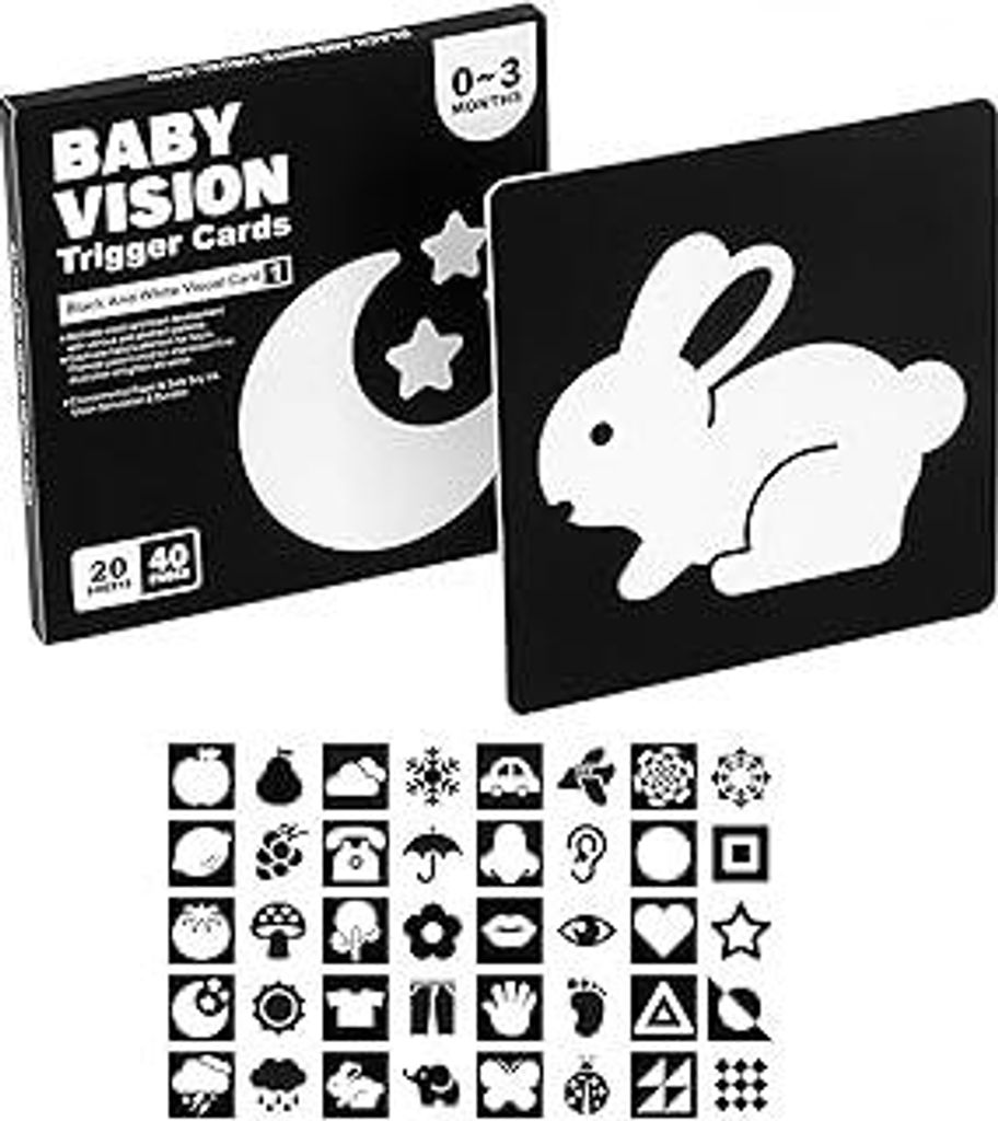 20pcs Schwarz Weiß Kontrastbuch, Sensory Toys Karten, Schwarz und Weiß Neugeborenen Gehirn Entwicklung Spielzeug für Neugeborene die Entwicklung...