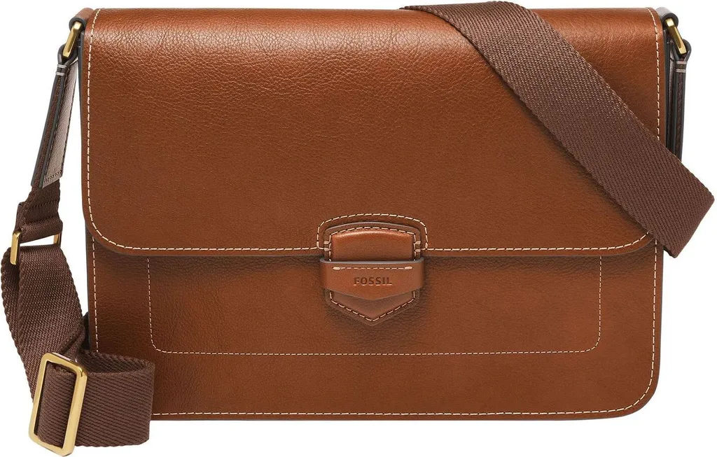 Serviette en Cuir Marron Lennox Fossil - Sacoche Bandoulière pour Homme