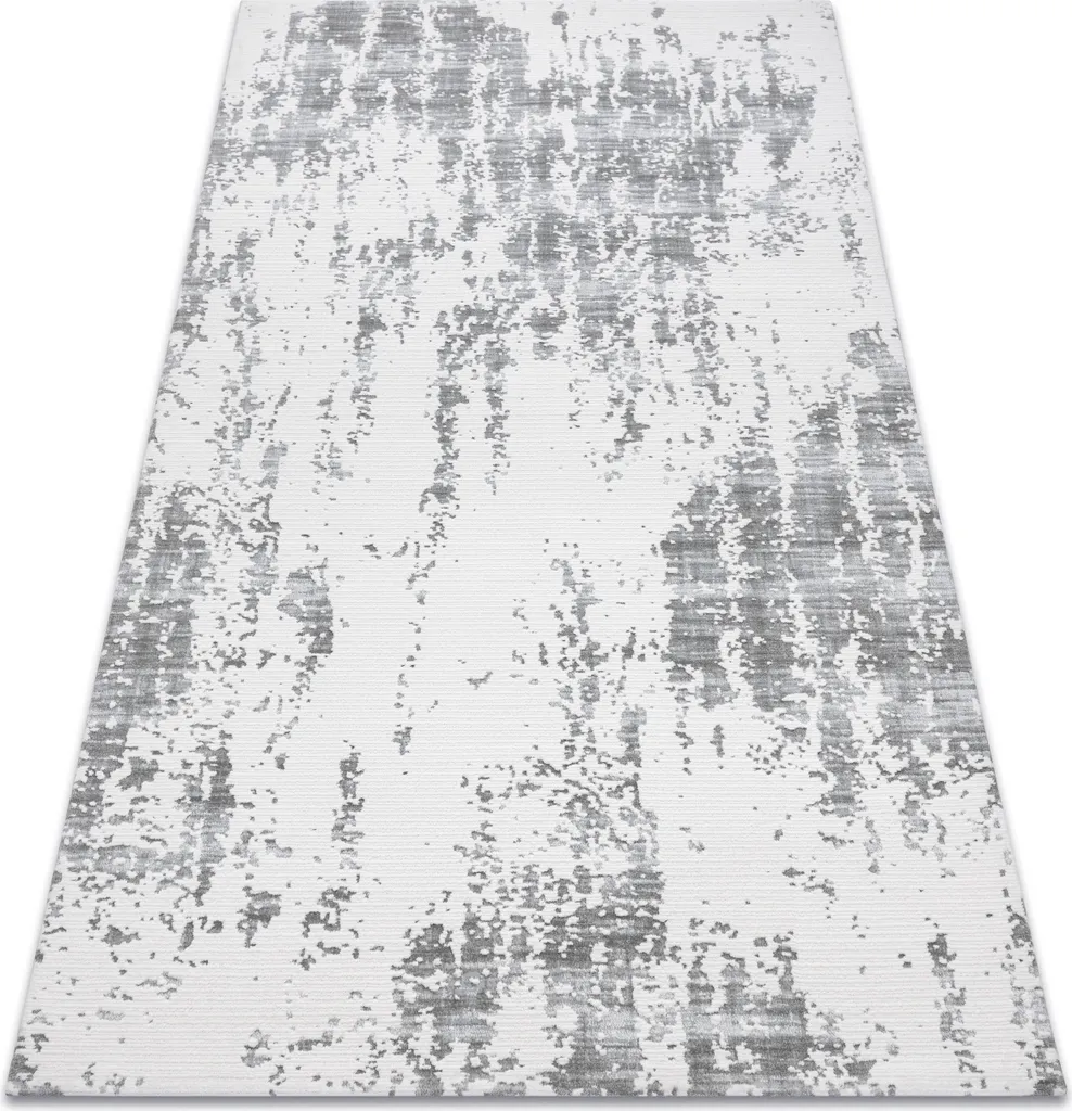 Tapis USKUP 80x300 cm en acrylique doux, motif béton gris et ivoire
