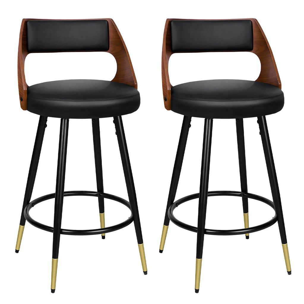 ALFORDSON Barhocker Holz-Comptoirhocker mit Fußstütze &verstellbaren Beinausgleichshülsen, Schwenkbarer Küchenhocker mit 65cm Sitzhöhe, schwarz