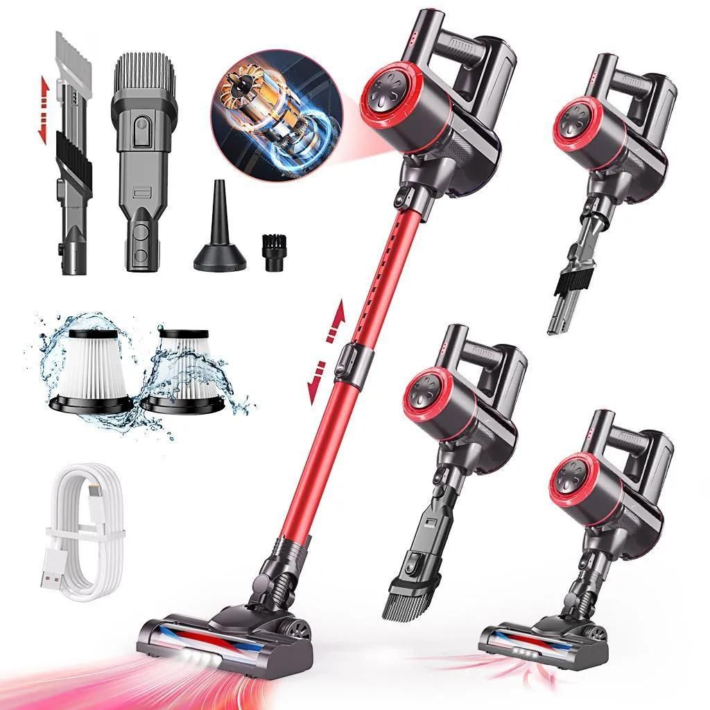 Akku Staubsauger, 500W/32KPA Staubsauger kabellos mit HEPA ,45 Min, kabelloser Staubsauger,Anti-Tangle-Staubsauger, Handstaubsauger für Tierhaare