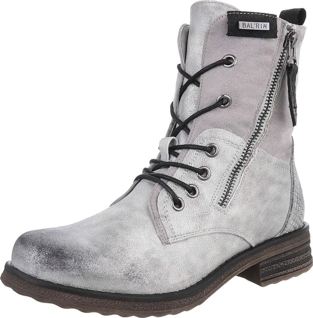 Ital-Design Damen Stiefeletten Schnürstiefeletten Leicht gefüttert Wildlederoptik, Lederoptik Flache Stiefeletten 90169766 Silber Gr. 36