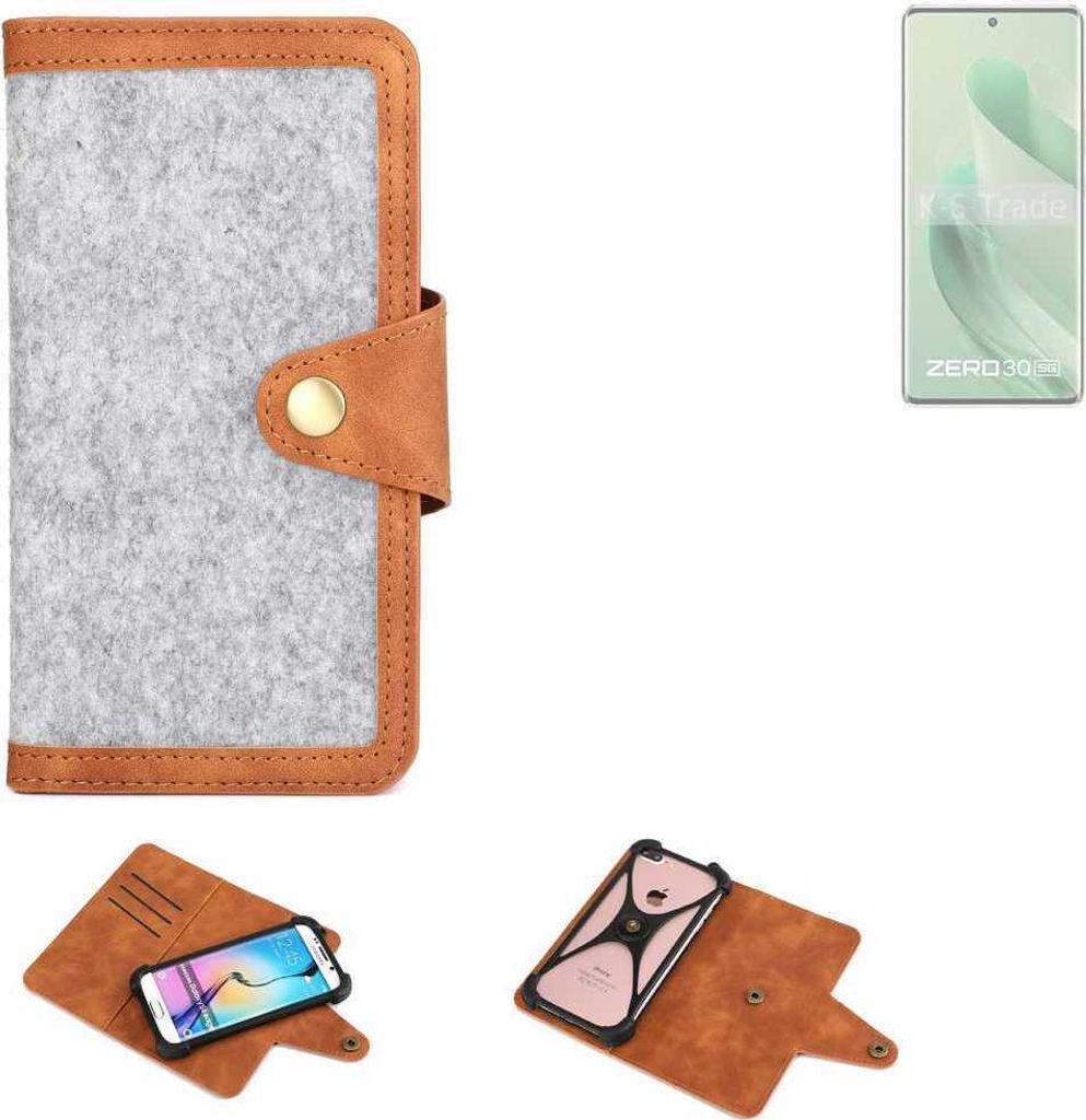 K-S-Trade Handyhülle kompatibel mit Infinix Zero 30 5G Schutzhülle Filz-Hülle Kunst-Leder hellgrau braun (1x)
