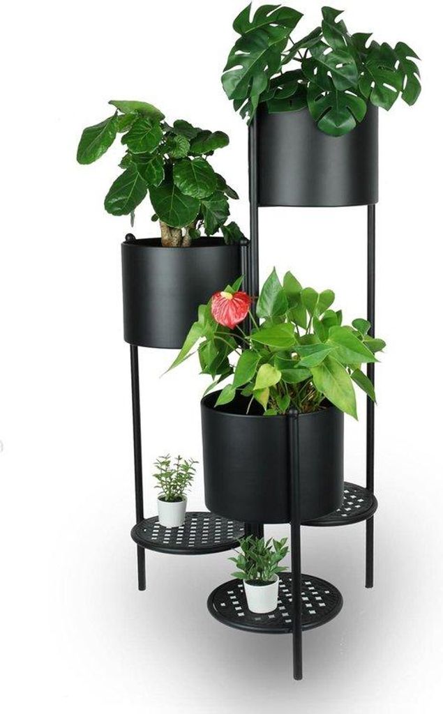 Outdoor-Metall-Blumenstander, schwarzes, 6-Ebenen, 80-cm, Blumenpot, Blumentreppe