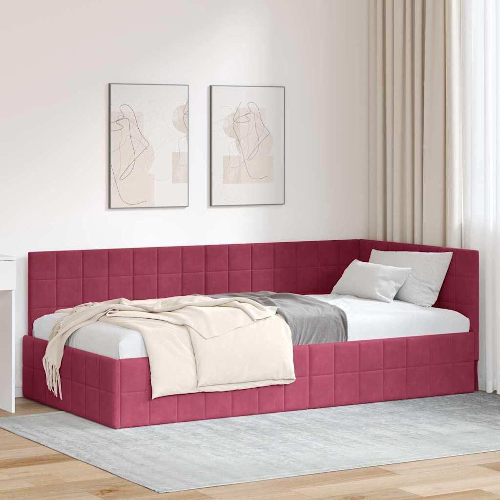 Maison Exclusive - Eckbettgestell mit Kopfteil Weinrot 90 cm x 190 cm Samt