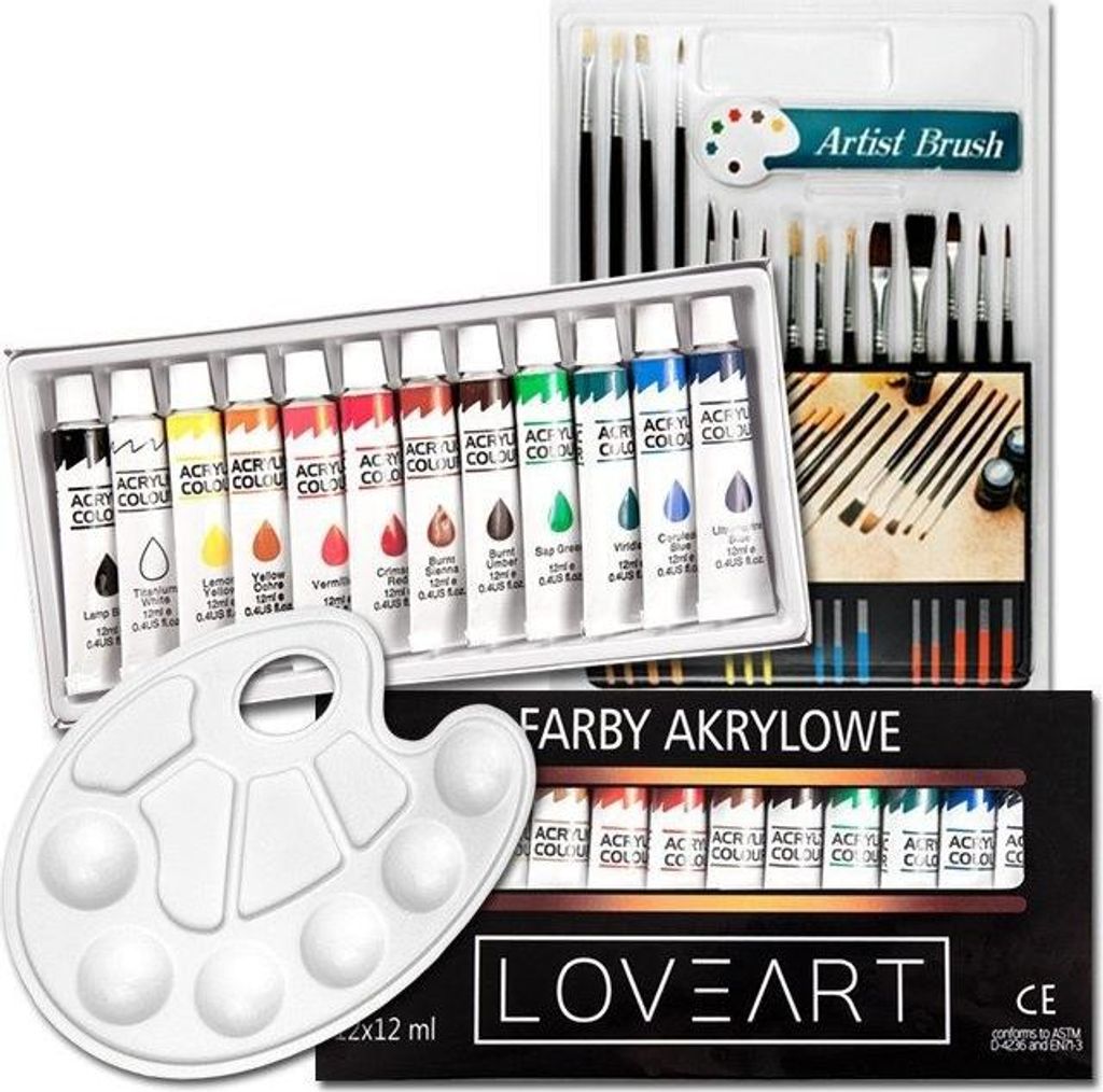 Zestaw malarski - farby akrylowe LOVEART 12x12 ml, 15 Zdjęcie produktu 