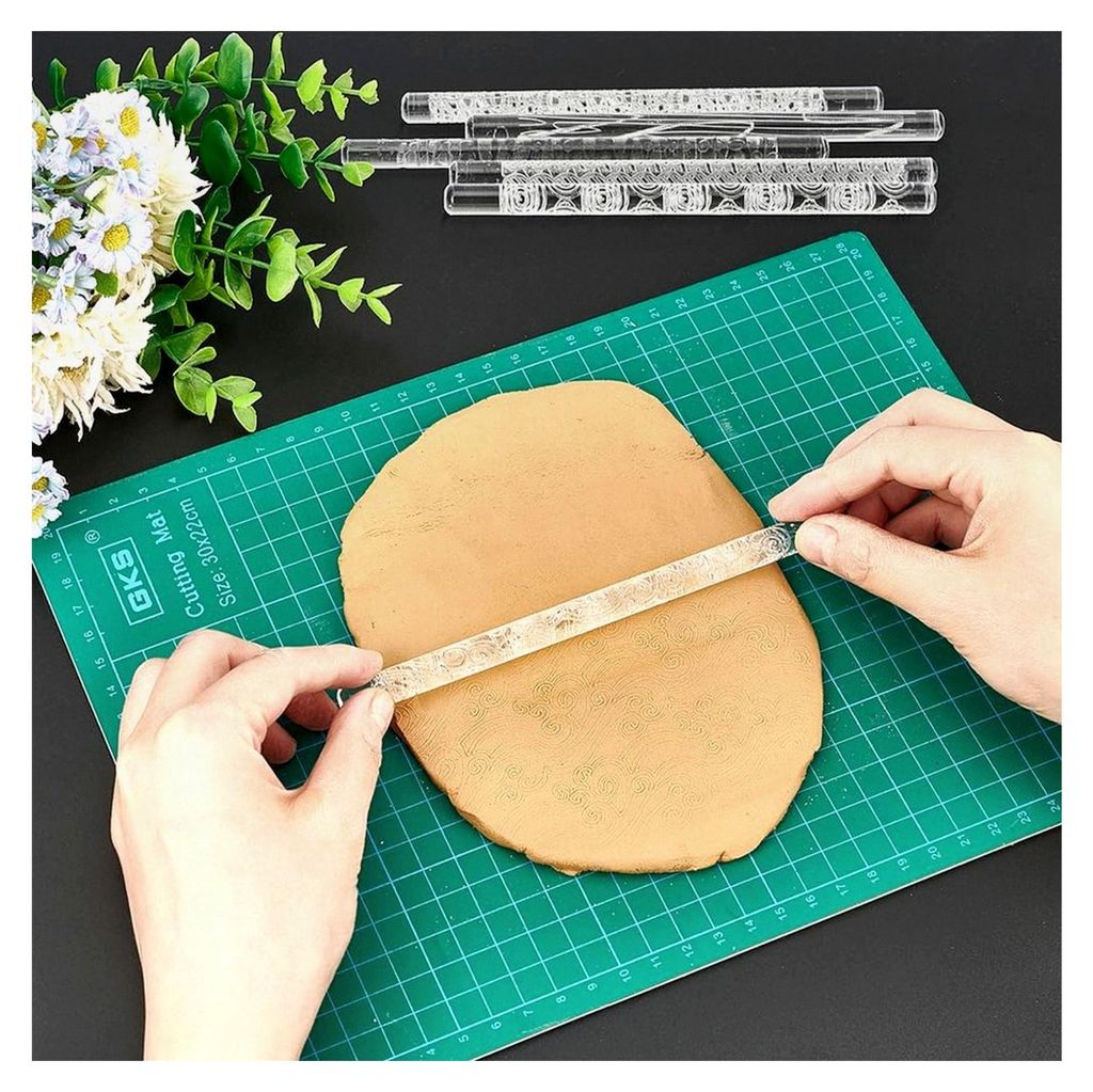 6 Stück Nudelholz mit Acrylprägung, 16,5 cm 3D-Muster-Ton-Antihaft-Rolle für Ohrringe, Schmuck und DIY-Dekorationen, 10 mm Durchmesser