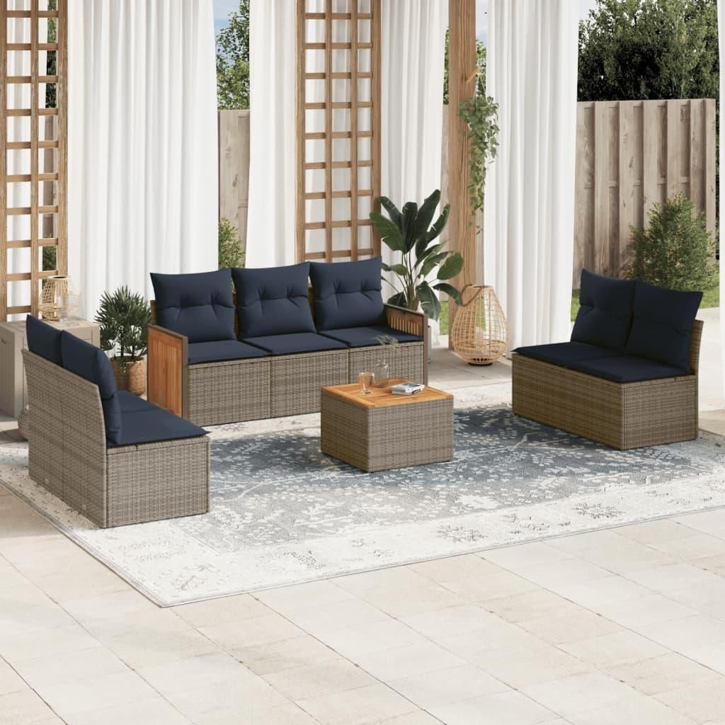 Maison Exclusive - 8-teiliges Gartensofa-Set mit Kissen, grau, Polyrattan