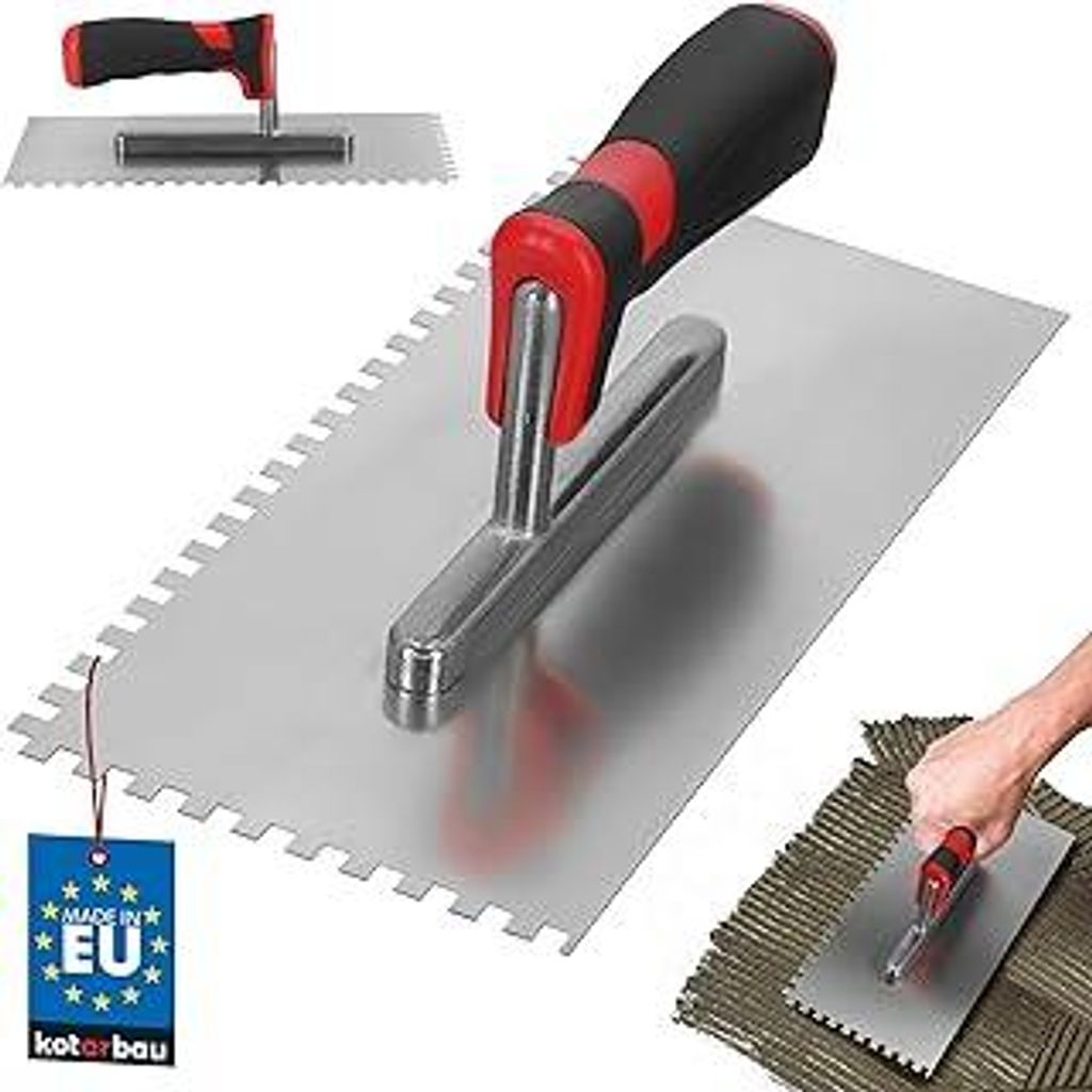 KOTARBAUEdelstahl Glättkelle mit Zahnung 6x6 mm Zahnkelle zum Verlegen von Fliesen Glättscheibe Traufel Edelstahlkelle mit Softgriff unentbehrlic...